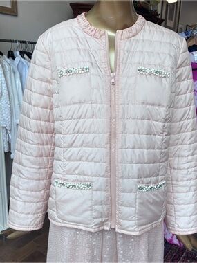 Chico's Pale Pink Quilted Beaded Pocket Puffer Jacket